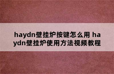 haydn壁挂炉按键怎么用 haydn壁挂炉使用方法视频教程